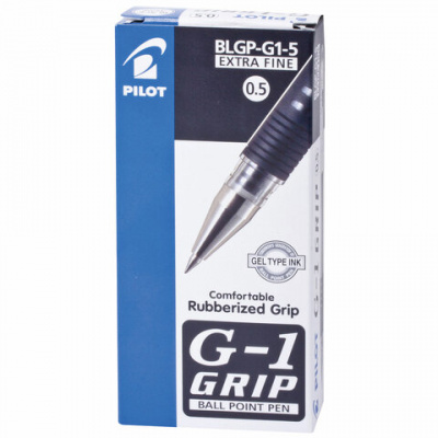 Ручка гелевая с грипом PILOT "G-1 Grip", ЧЕРНАЯ, корпус прозрачный, узел 0,5 мм, линия письма 0,25 мм, BLGP-G1-5