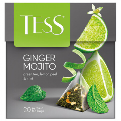 Чай TESS "Ginger Mojito" зеленый с ароматом мяты, цедрой лимона, имбирем, 20 пирамидок по 1,8 г, 0788-12