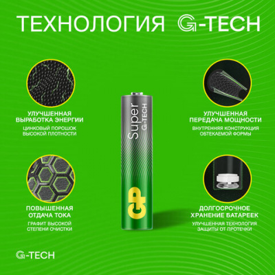 Батарейки КОМПЛЕКТ 4 шт., GP Super G-Tech, AAA (LR03,24А), алкалиновые, мизинчиковые, ПРОМО 3+1, 24A3/1-2CR4
