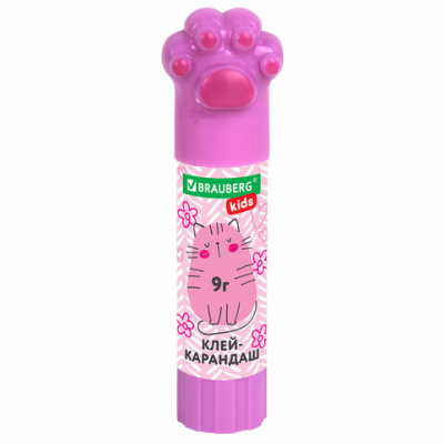Клей-карандаш "Лапки" Cat Paw, 9 г, фигурный колпачок, 3 шт. на блистере, BRAUBERG KIDS, 271982