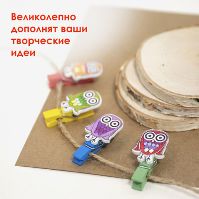 Прищепки декоративные "Совята", 4 штуки, 3,5 см, ассорти, ОСТРОВ СОКРОВИЩ, 661295