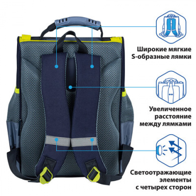 Ранец ПИФАГОР BASIC, с эргономичной спинкой, "Full speed", 35х28х18 см, 270687
