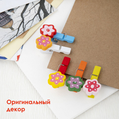 Прищепки декоративные "Цветочки", 5 штук, 3,5 см, ассорти, ОСТРОВ СОКРОВИЩ, 661302