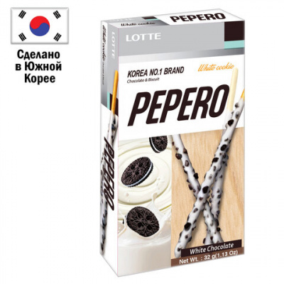 Печенье-соломка LOTTE "Pepero White Cookie" в молочном шоколаде, с крошками печенья, 32 г, Корея, 25