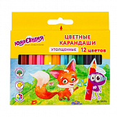 Карандаши цветные утолщенные ЮНЛАНДИЯ "МАЛЫШИ-КАРАНДАШИ", 12 цветов, укороченные, шестигранные, грифель 5 мм, натуральное дерево, 181376