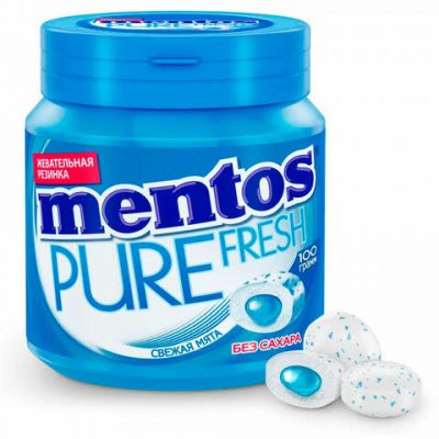 Жевательная резинка MENTOS Pure Fresh "Свежая мята", 50 подушечек, 100 г, банка, 20798