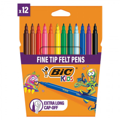 Фломастеры BIC "Kids Visa", 12 ЦВЕТОВ, суперсмываемые, вентилируемый колпачок, европодвес, 889695, 888695