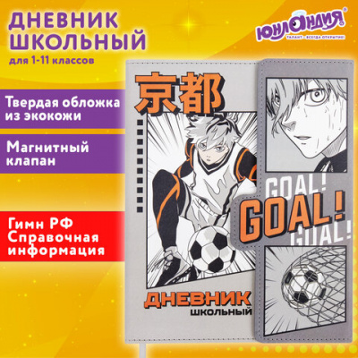 Дневник 1-11 класс 48 л., кожзам (твердая), магнитный клапан, ЮНЛАНДИЯ, "Goal", 106929